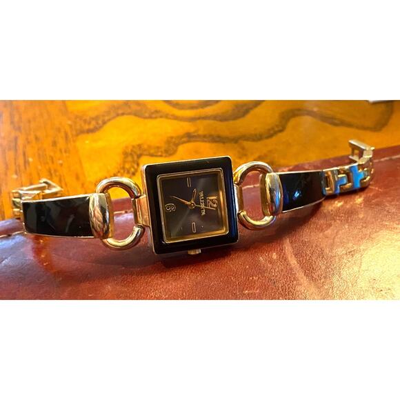 Women's 25mm Gold Tone Valletta Watch, Black Accents - Picture 1 of 4